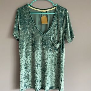 Green/ blue velvet v-neck